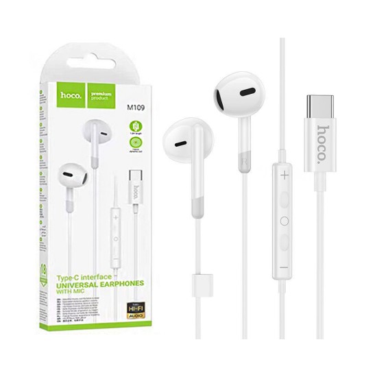 Hoco Wired Earphones M109 Sunny Digital Type C with Microphone 1.2m White